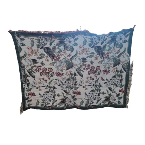 VTG Williamsburg Goodwin Weavers Reversible Floral Tapestry Throw Blanket - Picture 4 of 10